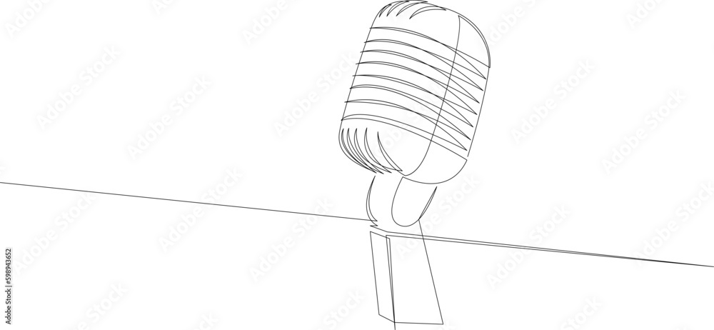 Poster continuous single line drawing of a microphone. music concept one line art. studio microphone isolat