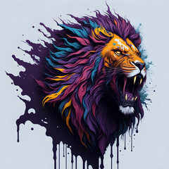 Splash art, a lion head with white background
