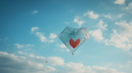 AI Generative. Love Takes Flight: Soar High with a Heart-Shaped Kite