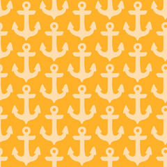 Yellow seamless pattern with beige anchors