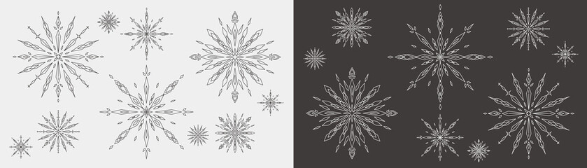 Decorative snowflakes, crystal graphic elements