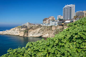 Fototapeta premium View from area next to famous Raouche Rocks in Beirut capital city, Lebanon
