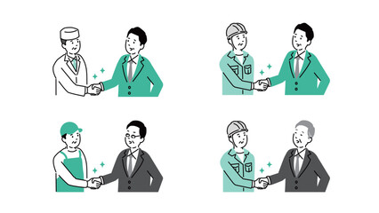 いろいろな職業の握手する男性のイラスト1、ベクター