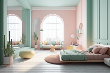 Modern room 3d rendered. Generative ai Generative AI
