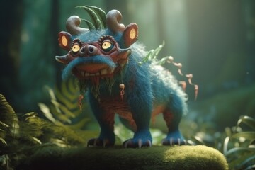 A whimsical illustration of a creature or character from a fantasy tale in a mystical forest, Generative AI