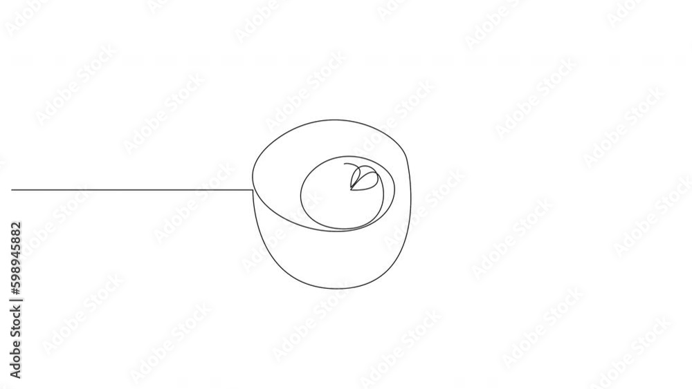 Poster self drawing animation of continuous one line drawing tea cup with lemon. animated linear teacup sho