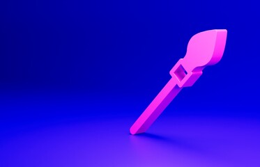 Pink Medieval spear icon isolated on blue background. Medieval weapon. Minimalism concept. 3D render illustration
