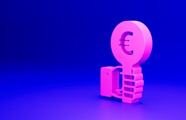 Pink Hand holding auction paddle icon isolated on blue background. Bidding concept. Auction competition. Hands rising signs with BID inscriptions. Minimalism concept. 3D render illustration