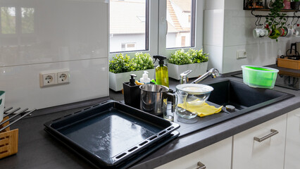 Dirty dishes in a modern kitchen