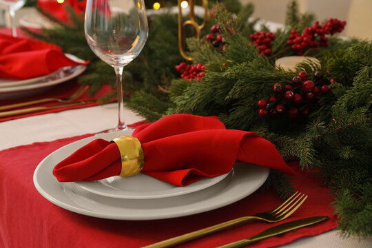 Beautiful festive table setting with Christmas decor