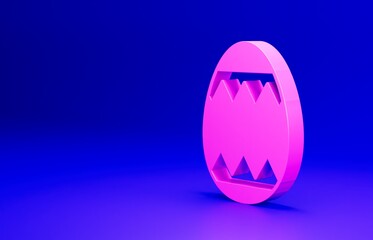 Pink Easter egg icon isolated on blue background. Happy Easter. Minimalism concept. 3D render illustration