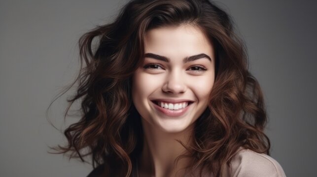 Portrait photo of young smile confident woman. Generative AI
