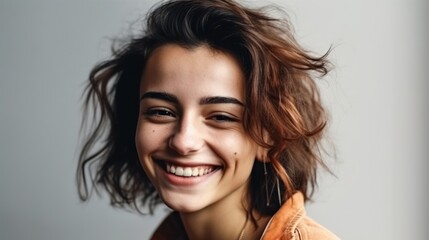 Naklejka premium Portrait photo of young smile confident woman. Generative AI