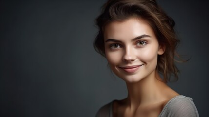 Fototapeta premium Portrait photo of young smile confident woman. Generative AI