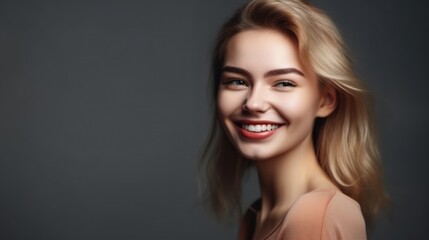 Fototapeta premium Portrait photo of young smile confident woman. Generative AI