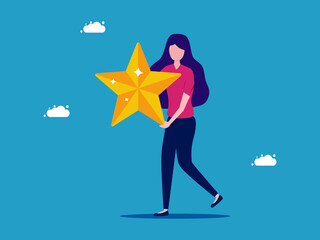 Woman holding a star. Has promoted jobs and achievements. vector illustration