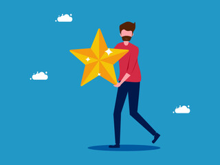 man holding a star. promoted jobs and achievements. vector illustration