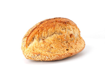 Loaf of bread isolated on white background. Whole bread.Crispy bread roll isolated against white background
