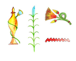 set of egyptian plants, jug