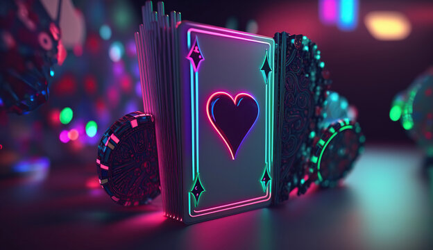 Playing cards and poker chips casino concept on dark background. Generative Ai