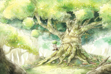 fairy tree in the forest watercolor