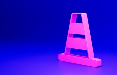 Pink Traffic cone icon isolated on blue background. Minimalism concept. 3D render illustration