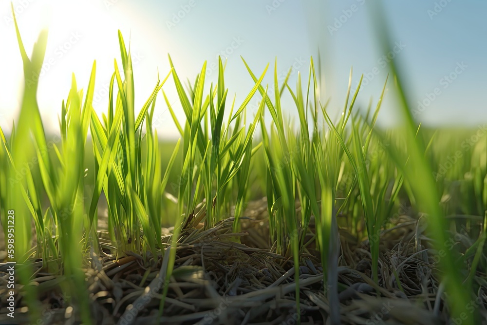 Aufkleber wheat field image. view on fresh ears of young green wheat and on nature in spring summer field clos