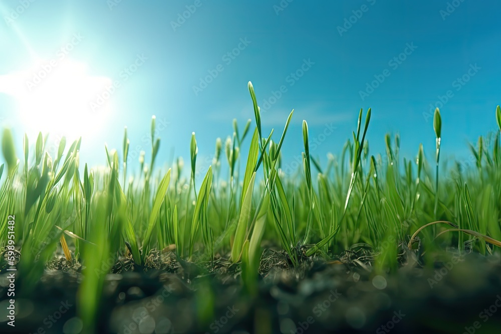 Aufkleber wheat field image. view on fresh ears of young green wheat and on nature in spring summer field clos