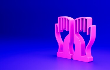 Fototapeta na wymiar Pink Firefighter gloves icon isolated on blue background. Protect gloves icon. Minimalism concept. 3D render illustration