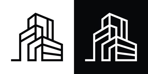 Fototapeta premium logo design building, apartment building, hotel, real estate line design icon vector illustration