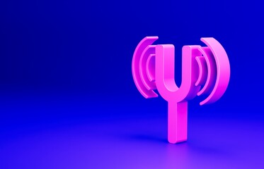 Pink Musical tuning fork for tuning musical instruments icon isolated on blue background. Minimalism concept. 3D render illustration