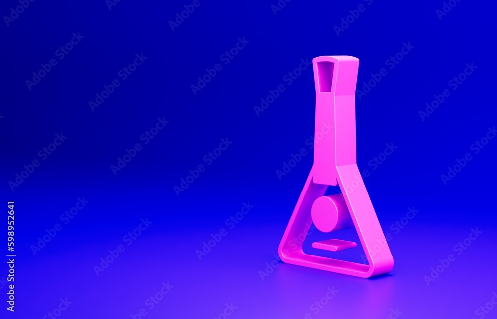 Sticker Pink Musical instrument balalaika icon isolated on blue background. Minimalism concept. 3D render illustration