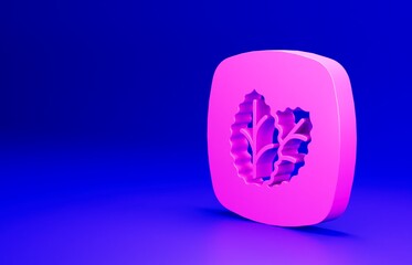 Pink Tobacco leaf icon isolated on blue background. Tobacco leaves. Minimalism concept. 3D render illustration
