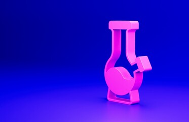 Pink Glass bong for smoking marijuana or cannabis icon isolated on blue background. Minimalism concept. 3D render illustration