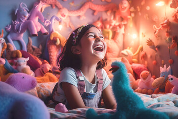 Happy Girl Laughting in her Room, AI generated
