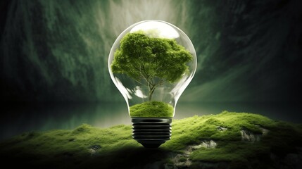 Eco-Innovation: Tree Inside a Light Bulb. Ai generative