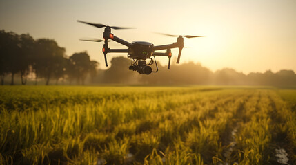 Agriculture drone inspecting the harvest. Ai generative - obrazy, fototapety, plakaty