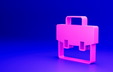 Pink Briefcase icon isolated on blue background. Business case sign. Business portfolio. Minimalism concept. 3D render illustration