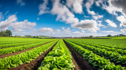 Fototapeta na wymiar Landscape view of a freshly growing cabbage field. Generative AI