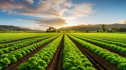 Naklejka premium Landscape view of a freshly growing cabbage field. Generative AI