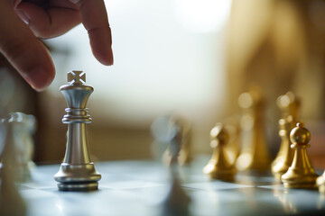 Businessman moving chess.business strategy ideas concept Plan leading strategy of successful business competition