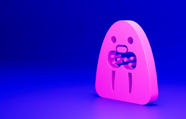 Pink Walrus animal icon isolated on blue background. Minimalism concept. 3D render illustration