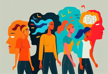 coloful group of unrecognizable people. Concept of mental, emotional and behavioral divergence. Creative people out of the norm. Imaginative human silhoutte creating their own dreams. Ai generated.