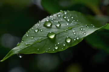 Fototapeta premium Fond d'écran avec la rosée du matin sur la feuille d'un arbre » IA générative