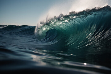 Fond d'écran avec vague rouleau dans l'eau bleu de l'océan » IA générative