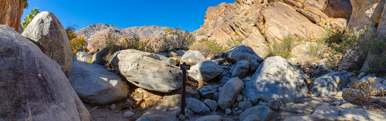 Tahquitz Canyon - Palm Springs, CA, USA:  December 11, 2021:  Rockscapes, trails, streams and views...