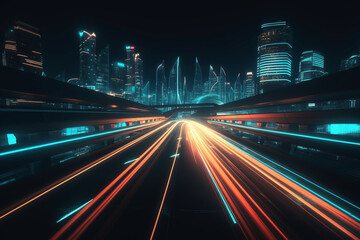 Fototapeta na wymiar Fond d'écran du trafic routier dans une ville futuriste » IA générative