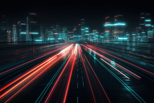 Fond d'&eacute;cran avec mouvement de la circulation dans une ville futuriste &raquo; IA g&eacute;n&eacute;rative