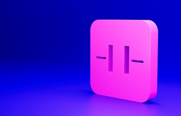 Pink Electrolytic capacitor icon isolated on blue background. Minimalism concept. 3D render illustration