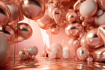 A bunch of pink balloons floating in the air. Generative AI